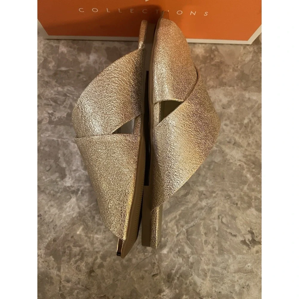 Checked Slide Sandal Shoe Size 10 NEW Metallic Champagne Gold Women Katy Perry…